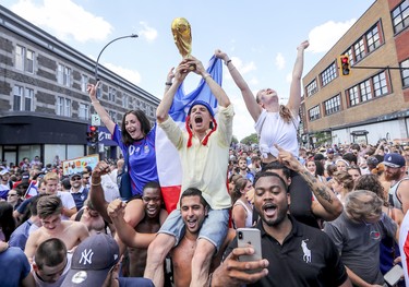 When France defeated Croatia to win the World Cup in July, thousands of French fans flooded the intersection of St-Denis and Rachel Sts. There were pictures all around me as fans poured out of bars and restaurants and danced and sang in the street. Nathanael Haury showed up with a replica of the World Cup trophy and with a couple of joyous friends was hoisted onto football fans' shoulders. When several thousand French fans all sang La Marseillaise, I had my picture.