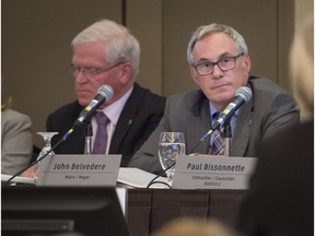 Mayor John Belvedere (right) noted that just over half of every municipal tax dollar collected in Pointe-Claire will be allotted to the Montreal agglomeration in 2019.