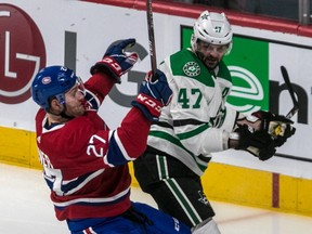 Dallas Stars' Alexander Radulov (47) received two minutes for interference on Canadiens defenceman Karl Alzner (27) at the Bell Centre in Montreal on Oct. 30, 2018.
