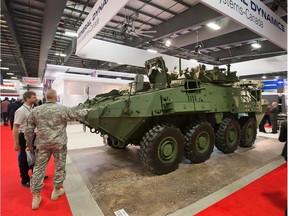 The LAV 6 armoured troop carrier on display as the annual trade fair for military equipment known as CANSEC took place at the EY Centre on May 28, 2014.