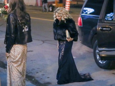 Members of the bridal party arrive for the wedding of Hells Angel member Martin Robert to Annie Arbic in Montreal on Saturday, Dec. 1, 2018.