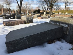 Longueuil police say more than 60 headstones were vandalized at Saint-Antoine-de-Padoue cemetery on Chambly Rd. The vandalism happened between Nov. 24 and Dec. 4, 2018.