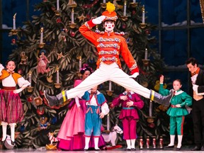 Jean-Sébastien Couture rotates among multiple roles in Les Grands Ballets’ production of The Nutcracker, including the Mechanical Soldier. “It allows us to avoid injury, because if you’re doing the same part many times, jumping on the same leg, you have more chances of getting injured.”