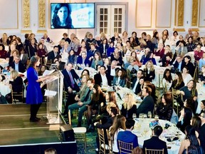 Keynote speaker and Pulitzer Prize-winning New York Times journalist Jodi Kantor has the audience's attention at the Israel Cancer Research Fund's annual Women of Action Brunch at Le Windsor.