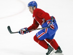 Nick Suzuki skates through a drill during Montreal Canadiens training camp practice at the Bell Sports Complex in Brossard on Wednesday September 19, 2018.
