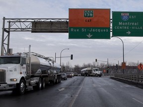 Traffic crosses Highway 20 on the Angrignon Blvd. overpass in Montreal.