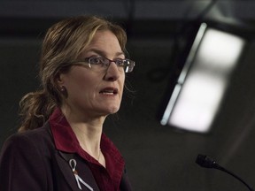 Heidi Rathjen speaks during a news conference calling on the government for increased gun control in Ottawa, Thursday, November 30, 2017. Quebec's attempt to establish a provincial firearms registry is facing resistance, and with a Jan. 29 deadline looming, less than 20 per cent of the long guns believed to be in circulation have been declared.