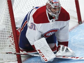 Canadiens goalie Carey Price reacts after giving up winning goal to the Colorado Avalanche’s Gabriel Landeskog in the third period of NHL game at the Pepsi Center in Denver on Dec. 19, 2018.