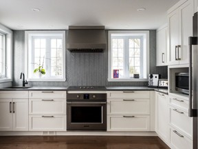 The open-style kitchen in Lucie Frenette's Town of Mount Royal home.
