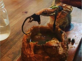 A video was posted to Instagram Thursday, claiming a friend had found the creature in a bowl of soup at Crab Park Chowdery, a Vancouver rustic-style café that serves clam chowder and soup in sourdough bread bowls.