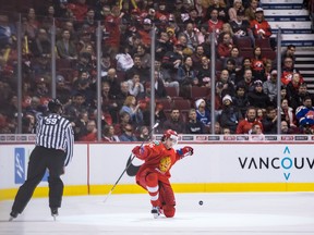 Russia's Alexander Romanov celebrates his goal against Denmark during second period IIHF world junior hockey championship action in Vancouver on Thursday Dec. 27, 2018.