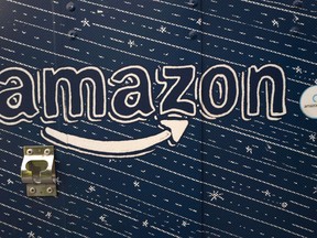 In this Oct. 23, 2018, file photo an Amazon logo is seen on the side of an Amazon Treasure Truck in Los Angeles.