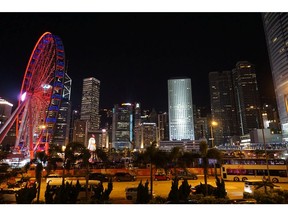 The view of Telegraph Bay from the floor-to-ceiling windows of Cyberport, a technology incubator funded and run by the Hong Kong region's government which nurtures young startups and entrepreneurs in the digital industry.