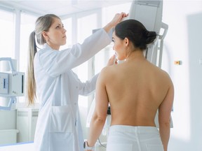 Patient undergoes a mammogram. File photo.