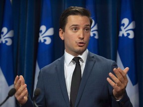 Coalition Avenir Quebec MNA Simon Jolin-Barrette responds to questions on Oct. 9, 2018, at the legislature in Quebec City.