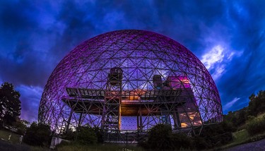 As a kid, I had a season pass to Expo 67 as well as Man and his World. The U.S. pavilion was a hit and the lineups were so long that I wasn't able to visit it in 1967. However, I did get inside when it was converted to an aviary. Today the pavilion in Jean-Drapeau Park is illuminated with a variety of colours.