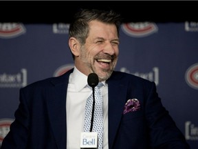 Montreal Canadiens general manager Marc Bergevin jokes as he speaks to the media before the start of NHL action against the Minnesota Wild in Montreal on Monday January 7, 2019.