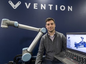 Vention founder and CEO Etienne Lacroix in the Montreal shop. Vention makes a software platform that allows its customers to design custom industrial machines — workstations that incorporate saws, drills, robotics, etc.