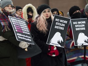 'No more stolen sisters,' reads one of many signs at the Montreal Women's March on Saturday, Jan. 19, 2019.