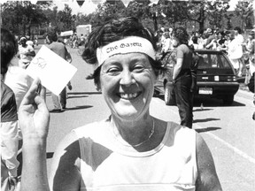 Beverley Mitchell in 1984 at her first 10-km race. And, based on the way she ended the story she wrote about the effort, the last. "At a champagne reception following the race, she announced her immediate retirement from competition." The longtime Montreal reporter, died at 82 in Montreal on Jan. 15, 2019.