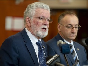 Chairman Noel Burke, left, said the Lester B. Pearson School Board will not enforce the government's secularism law tabled last week.