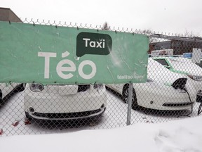 Téo Taxi cabs in the company's lot on St-Patrick St. in Montreal.