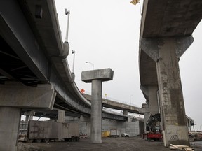 The new, lower ramp configuration connecting Highway 20 with Highway 15 is seen next to the old, soon to be demolished structure as part of the Turcot Interchange project in Montreal on Monday December 17, 2018.