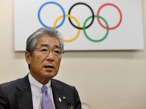 (FILES) This file photo taken on January 19, 2018 shows Japanese Olympic Committee president Tsunekazu Takeda speaking during an interview with AFP at his office in Tokyo. - The head of Japan's Olympic Committee has been indicted in Paris for "active corruption" in connection with the awarding of the 2020 Olympics to Tokyo, a French judicial source said on January 11, 2019.