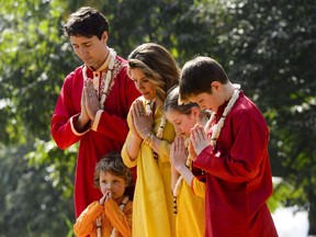 Prime Minister Justin Trudeau and wife Sophie Grégoire Trudeau, and children, Xavier, Ella-Grace and Hadrien visit Sabarmati Ashram (Gandhi Ashram) in Ahmedabad, India on Monday, Feb. 19, 2018.