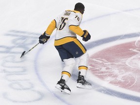 Nashville Predators defence man P.K. Suburban skates across centre ice at the Bell Centre in Montreal during warmup before game against the Canadiens on Jan. 5, 2019.