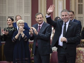 Lorraine Richard, Sylvain Roy, to the left of PQ interim leader Pascal Bérubé back in fall 2018, say they are facing the reality and challenge of 2019.