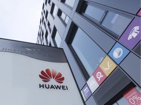 The Huawei logo displayed at the main office of Chinese tech giant Huawei in Warsaw, Poland, on Friday, Jan. 11, 2019. Poland's Internal Security Agency has charged a Chinese manager at Huawei in Poland and one of its own former officers with espionage against Poland on behalf of China.