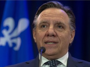 Quebec Premier Francois Legault speaks with the media during a news conference in Gatineau, Que., Wednesday, January 30, 2019.