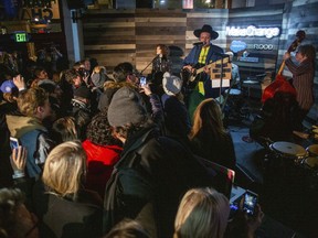 Régine Chassagne, left, and Win Butler of Arcade Fire were joined by members of the Preservation Hall Jazz Band during the Sundance Film Festival on Saturday, Jan. 26, 2019, in Park City, Utah.