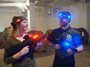 Laser tag players are shown inside a decommissioned nuclear fallout shelter, commonly called a "Diefenbunker", in the rural community of Debert, N.S., in a handout photo. Enter the Bunker, the company transforming the two-storey, 64,000-square-foot underground complex into an entertainment venue, plans to offer state-of-the-art laser tag, movie nights and paintball tournaments. THE CANADIAN PRESS/HO-Enter the Bunker ORG XMIT: HAL204