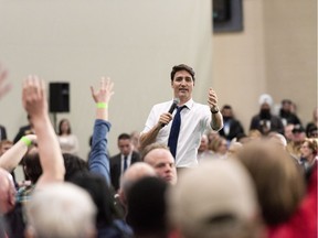 Prime Minister Justin Trudeau takes questions from the crowd during a town hall at University of Regina in Regina, Saskatchewan on Thursday January 10, 2019.