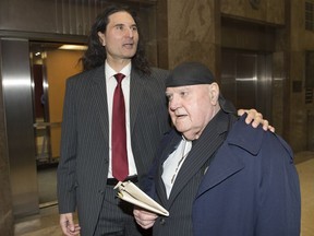 James Sears and LeRoy St. Germaine (right) leave court after being found guilty of promoting hate in Toronto on Thursday January 24, 2019. The two men behind a free Toronto area newspaper that promotes legalizing rape and denies the Holocaust were found guilty on Thursday of promoting hatred against women and Jews.
