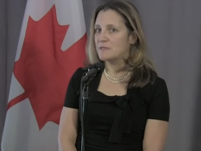 Chrystia Freeland speaks to the media on Jan. 17, 2019.