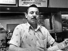 Archie Tsoraidis, owner of Kent Restaurant and Pizzeria in NDG, says on Jan. 26, 1978 (quoted in a story Jan. 27, 1978) he doesn't mind that Quebec's French Language Charter Bill 101 will require him to change his  signs and menus to comply with the law. Photo by Jean Pierre Rivest, Montreal Gazette