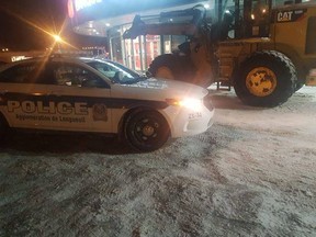 Longueuil police posted an image to their Facebook page of the front-end loader that was used to try to break into an armoured car Jan. 30, 2019.