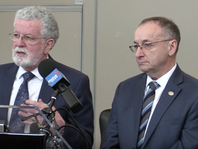 Screen grab from Peter McCabe video featuring Noel Burke, chairperson of the Lester B. Pearson School Board, and Michael Chechile, director general of the Lester B. Pearson School Board on Jan. 28, 2019.