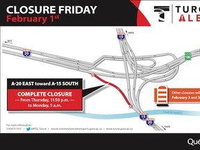 The ramp from Highway 20 east to Highway 15 south is closing Thursday night to Monday morning.