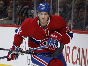 Montreal Canadiens' Dale Weise follows a loose puck during a game against the Columbus Blue Jackets at the Bell Centre in Montreal on Jan. 26, 2016.