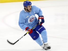 Andrew Shaw skates through a drill during Canadiens practice at the Bell Sports Complex in Brossard on Thursday, January 31, 2019.