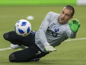 Montreal Impact goalkeeper Evan Bush during practice at Olympic Stadium in Montreal on Feb. 1, 2018.