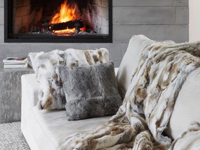 Stoking the fire and adding a few luxe touches will keep your Valentine home fires burning long after next Thursday. Rabbit fur and velvity faux-suede throw, $295, Simons Maison.