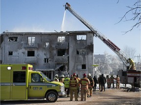 Emergency services at the scene of fatal fire in Longueuil on Saturday February 9, 2019.