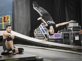 Performers train at Cirque du Soleil headquarters in Montreal on Tuesday.