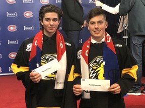 Devon Levi and Matt Coupon of the midget AAA Lions were among 29 student-athletes recently awarded bursaries from the Montreal Canadiens.