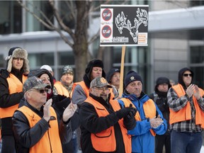 MONTREAL, QUE.: February 16, 2019 -- Anti gun registry advocates protest in Parc de la Place Jean Riopelle in Montreal, on Saturday, February 16, 2019. (Allen McInnis / MONTREAL GAZETTE)